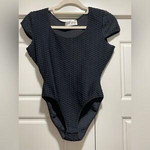 Feel Good Paris Navy Black Textured Bodysuit